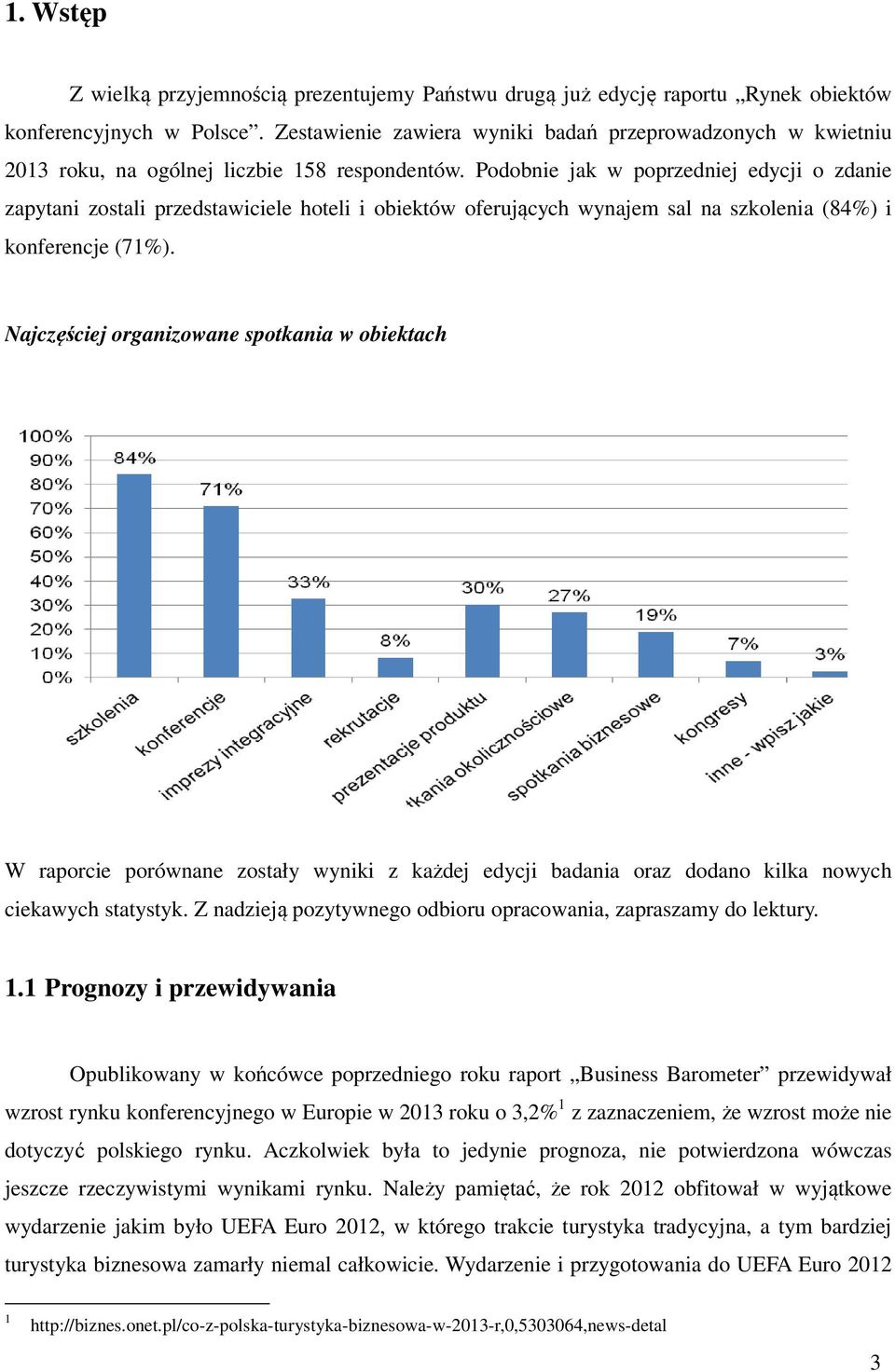 Podobnie jak w poprzedniej edycji o zdanie zapytani zostali przedstawiciele hoteli i obiektów oferujących wynajem sal na szkolenia (84%) i konferencje (71%).