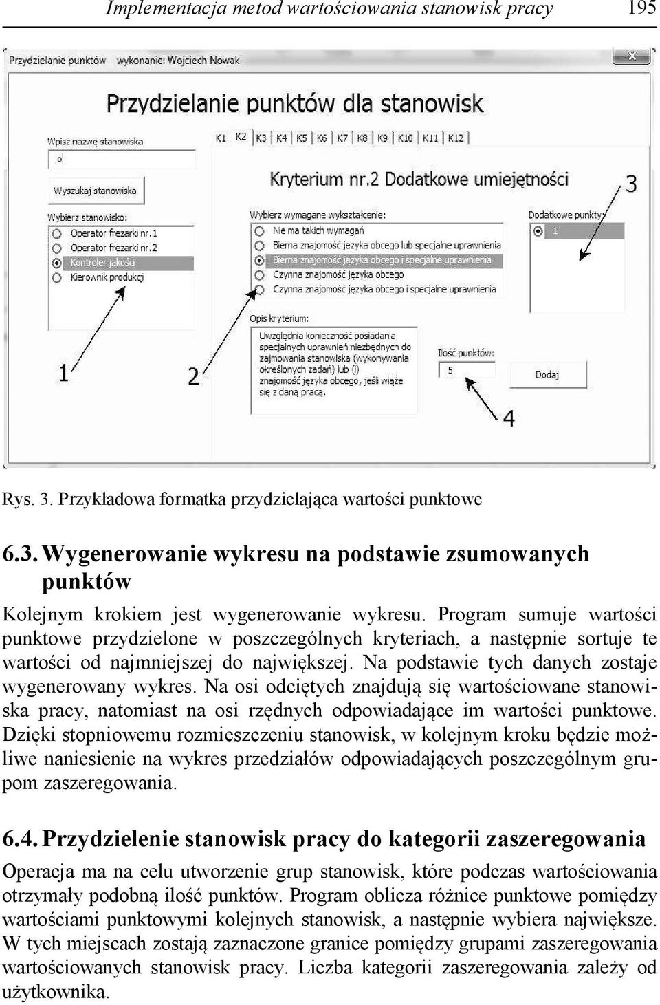 Na osi odciętych znajdują się wartościowane stanowiska pracy, natomiast na osi rzędnych odpowiadające im wartości punktowe.