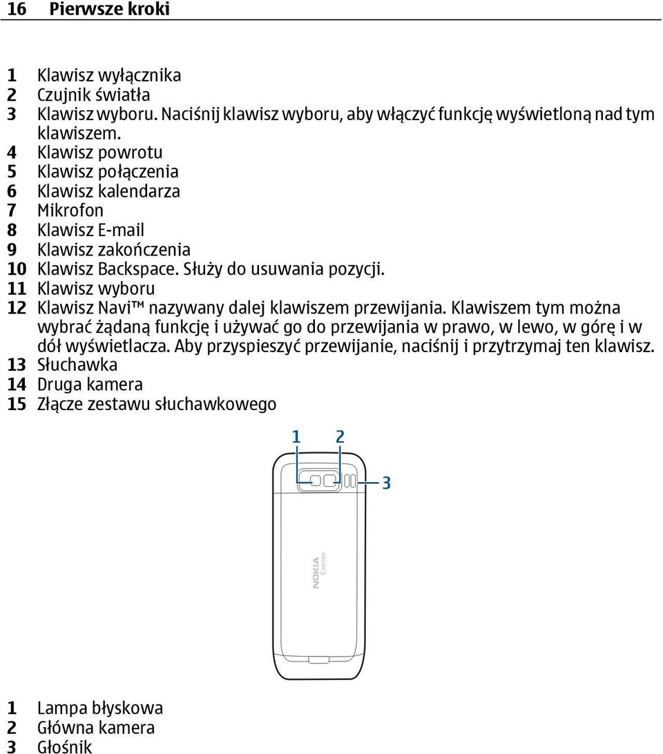11 Klawisz wyboru 12 Klawisz Navi nazywany dalej klawiszem przewijania.