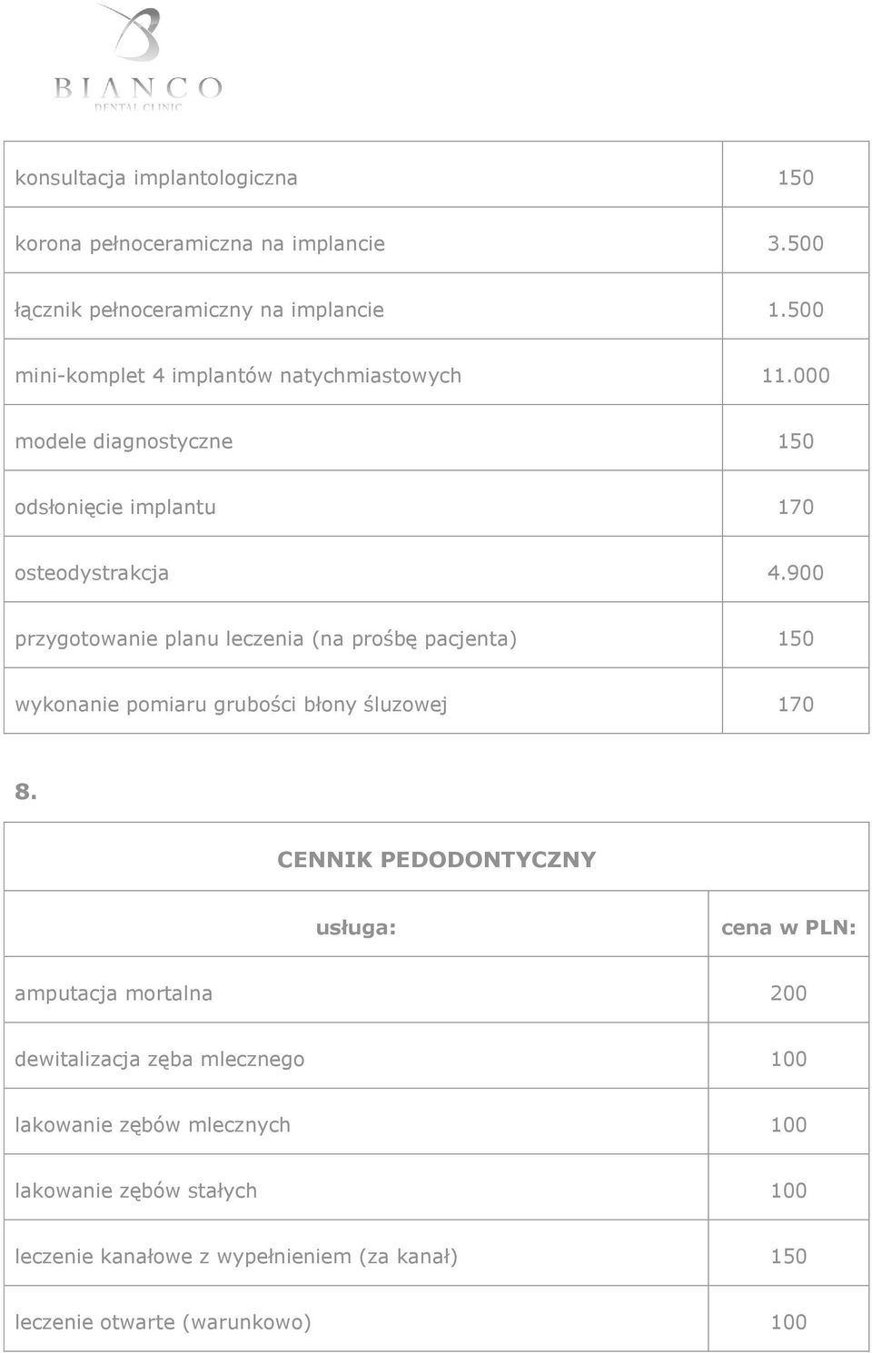 900 przygotowanie planu leczenia (na prośbę pacjenta) 150 wykonanie pomiaru grubości błony śluzowej 170 8.