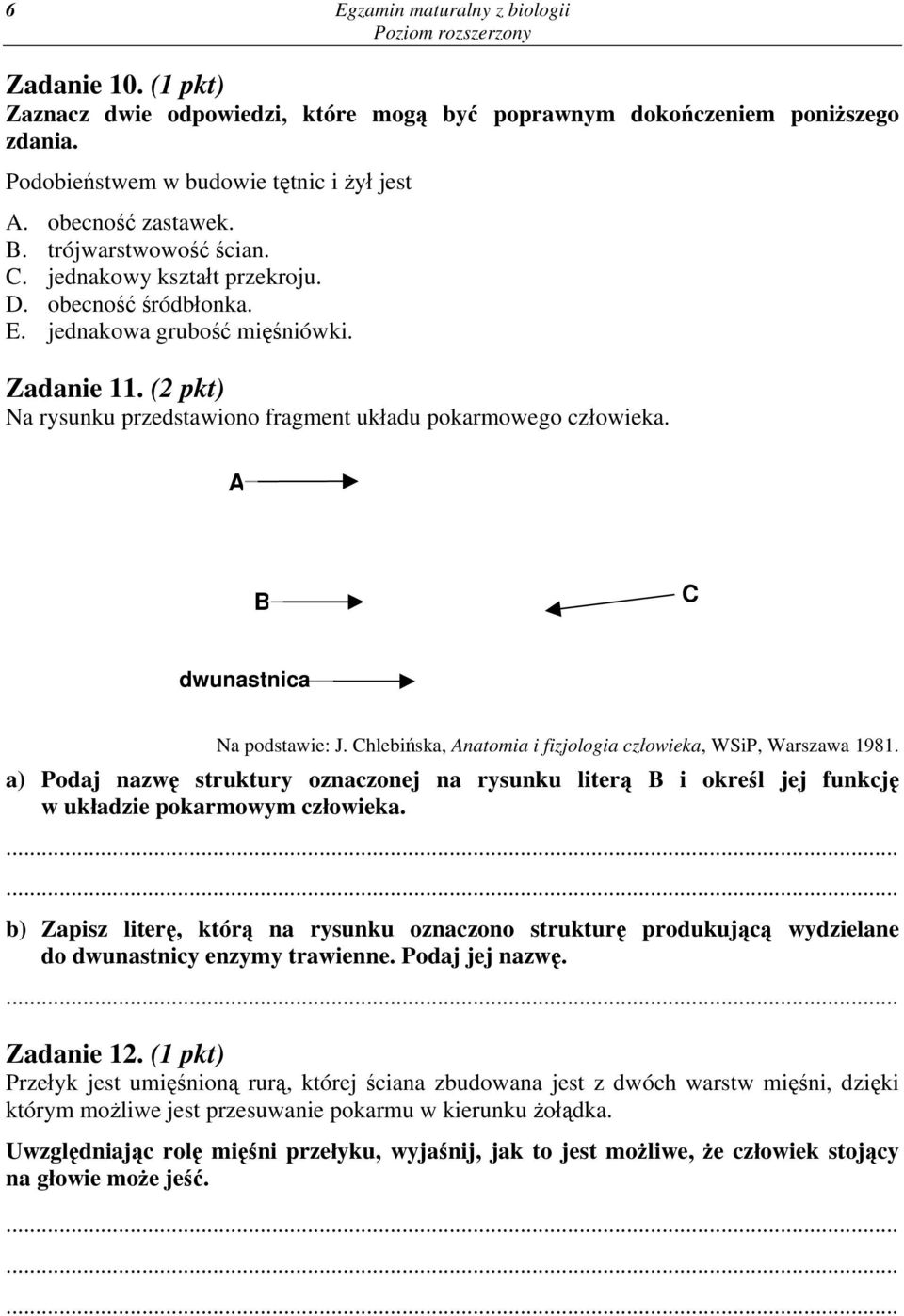 A B C dwunastnica Na podstawie: J. Chlebińska, Anatomia i fizjologia człowieka, WSiP, Warszawa 1981.