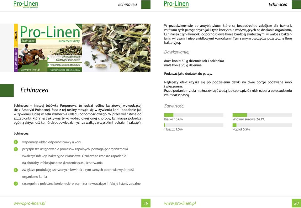 Dawkowanie: duże konie: 50 g dziennie (ok 1 szklanka) małe konie :25 g dziennie Podawać jako dodatek do paszy.