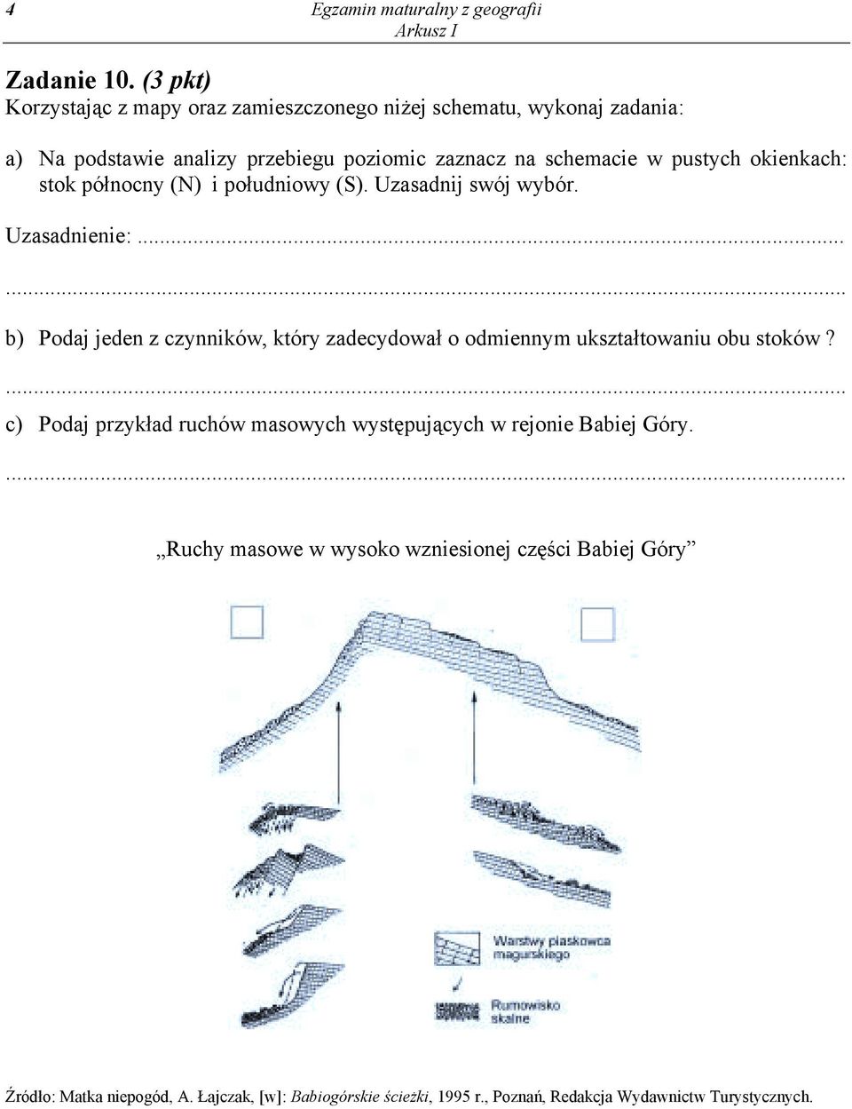 pustych okienkach: stok północny (N) i południowy (S). Uzasadnij swój wybór. Uzasadnienie:.