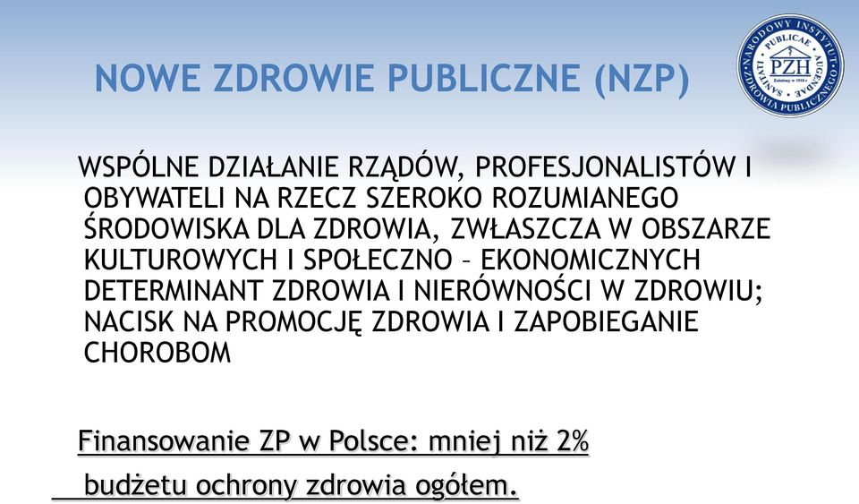 SPOŁECZNO EKONOMICZNYCH DETERMINANT ZDROWIA I NIERÓWNOŚCI W ZDROWIU; NACISK NA PROMOCJĘ