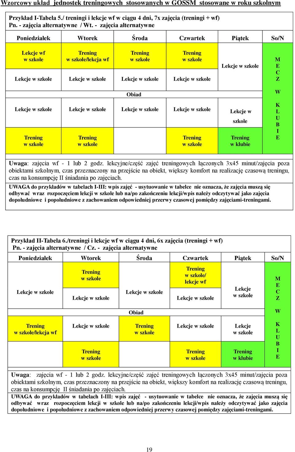 - zajęcia alternatywne Poniedziałek Wtorek Środa Czwartek Piątek So/N Lekcje wf w szkole w szkole/lekcja wf w szkole w szkole Lekcje w szkole Lekcje w szkole Lekcje w szkole Lekcje w szkole Obiad