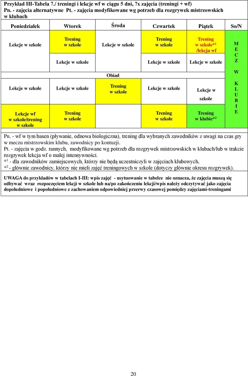 w szkole Lekcje w szkole Lekcje w szkole M E C Z Obiad W Lekcje w szkole Lekcje wf w szkole/trening w szkole Lekcje w szkole w szkole w szkole Lekcje w szkole w szkole Lekcje w szkole w klubie* 2 K L