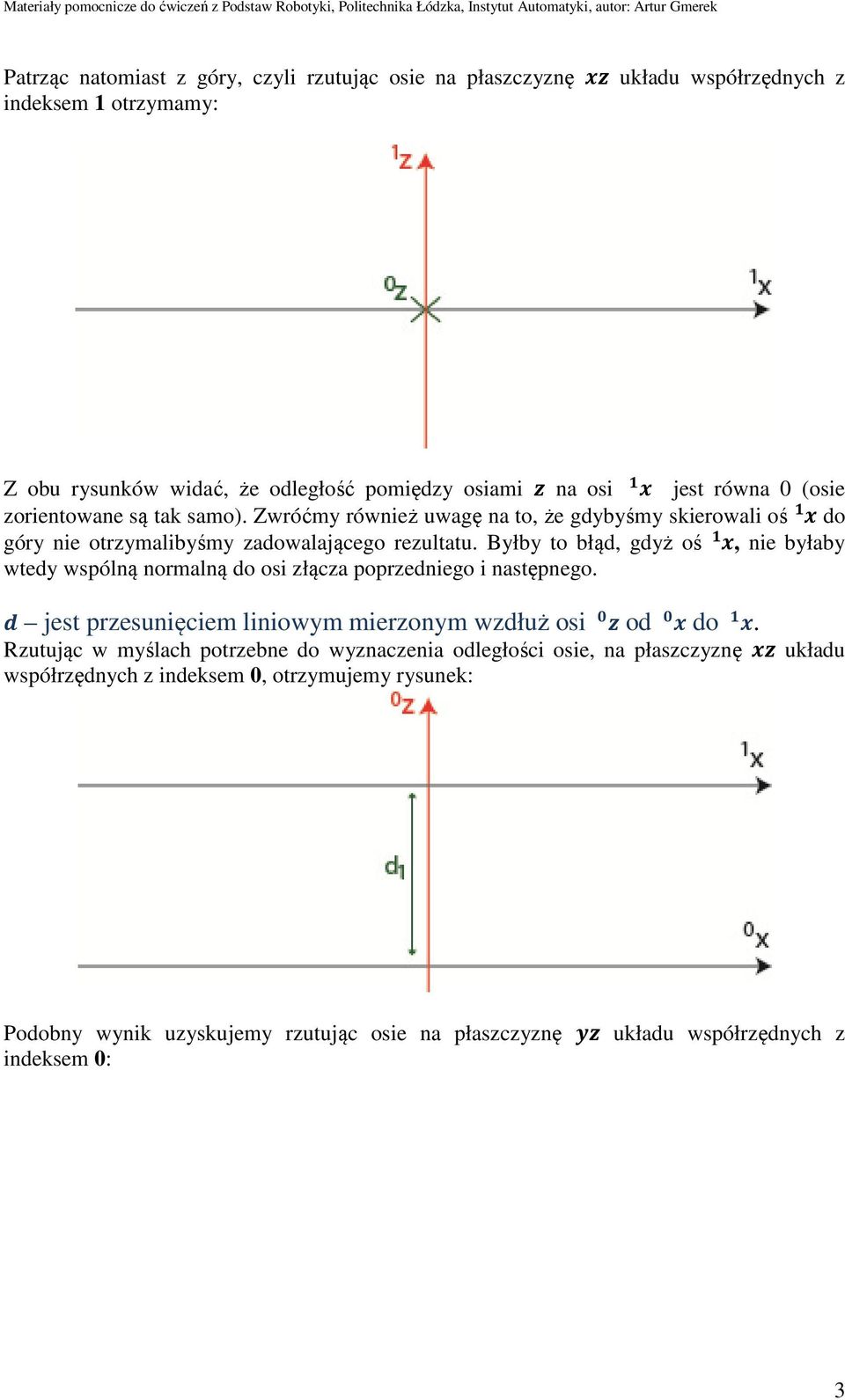 Byłby to błąd, gdyż oś, nie byłaby wtedy wspólną normalną do osi złącza poprzedniego i następnego. jest przesunięciem liniowym mierzonym wzdłuż osi od do.