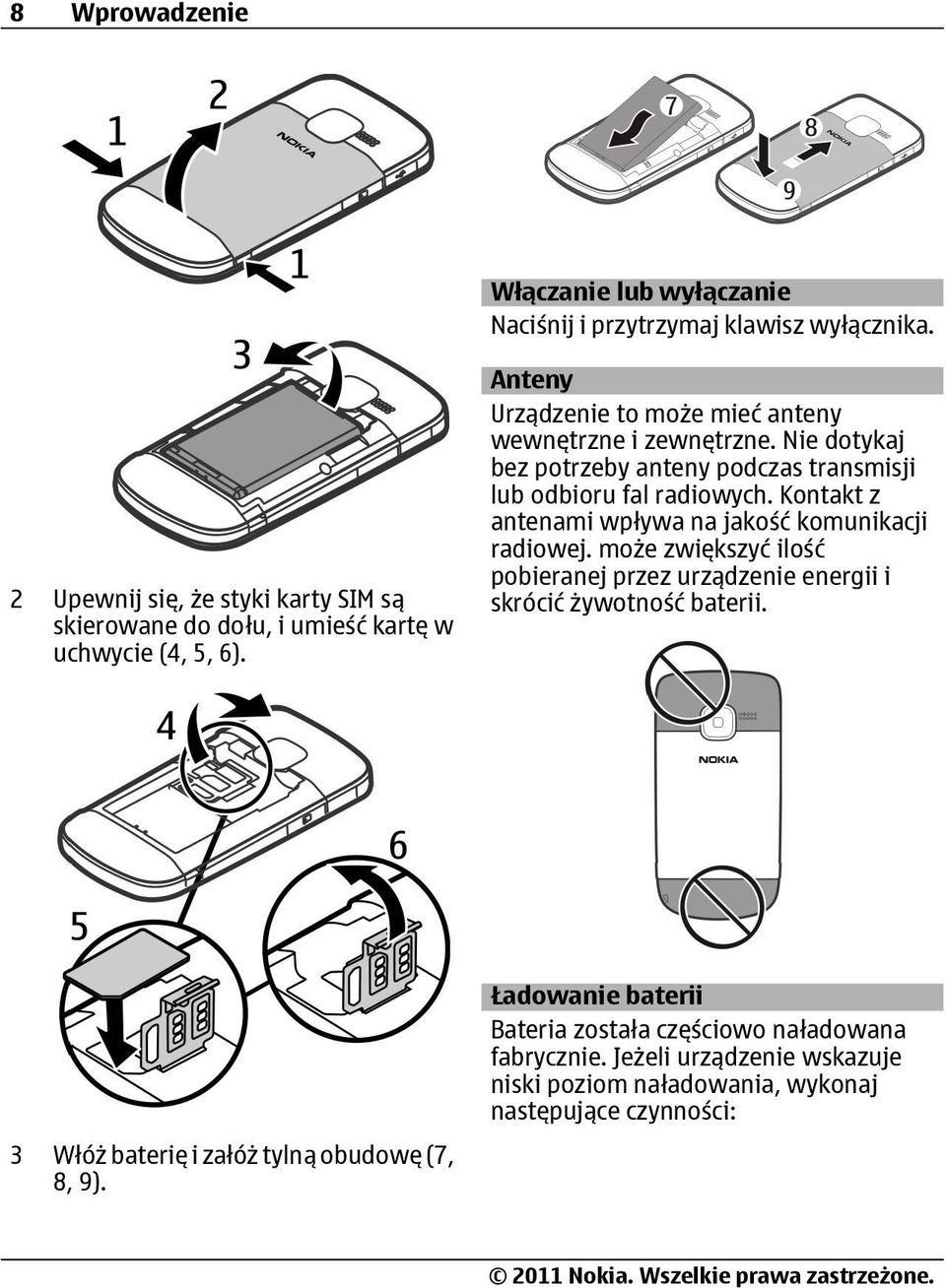 Nie dotykaj bez potrzeby anteny podczas transmisji lub odbioru fal radiowych. Kontakt z antenami wpływa na jakość komunikacji radiowej.