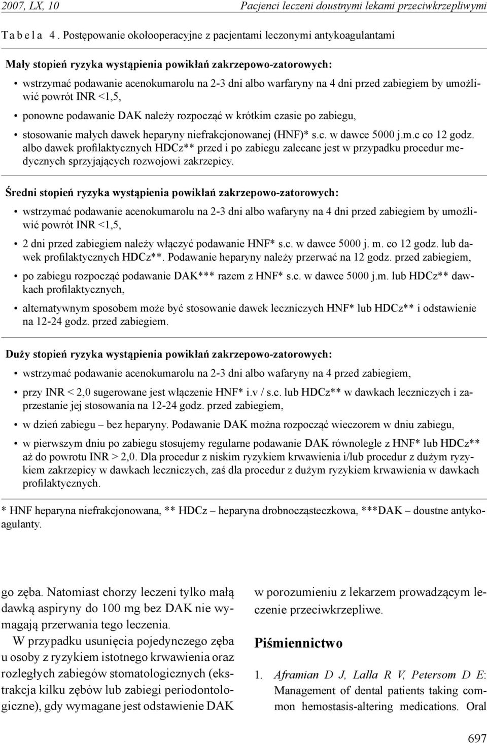 dni przed zabiegiem by umożliwić powrót INR <1,5, ponowne podawanie DAK należy rozpocząć w krótkim czasie po zabiegu, stosowanie małych dawek heparyny niefrakcjonowanej (HNF)* s.c. w dawce 5000 j.m.c co 12 godz.