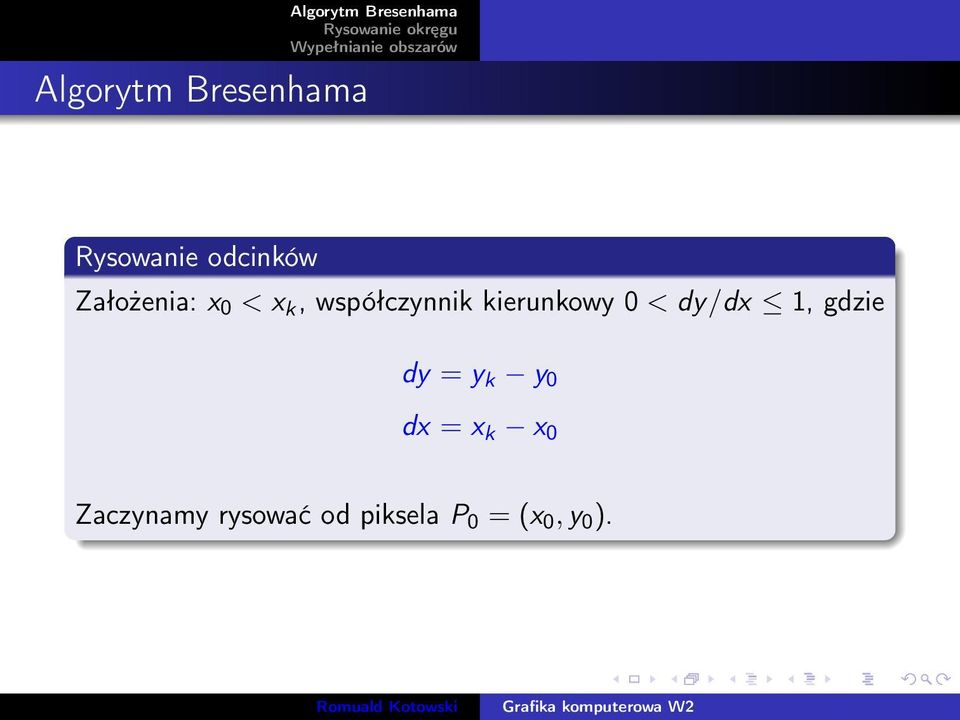 kierunkowy 0 < dy/dx 1, gdzie dy = y k y 0