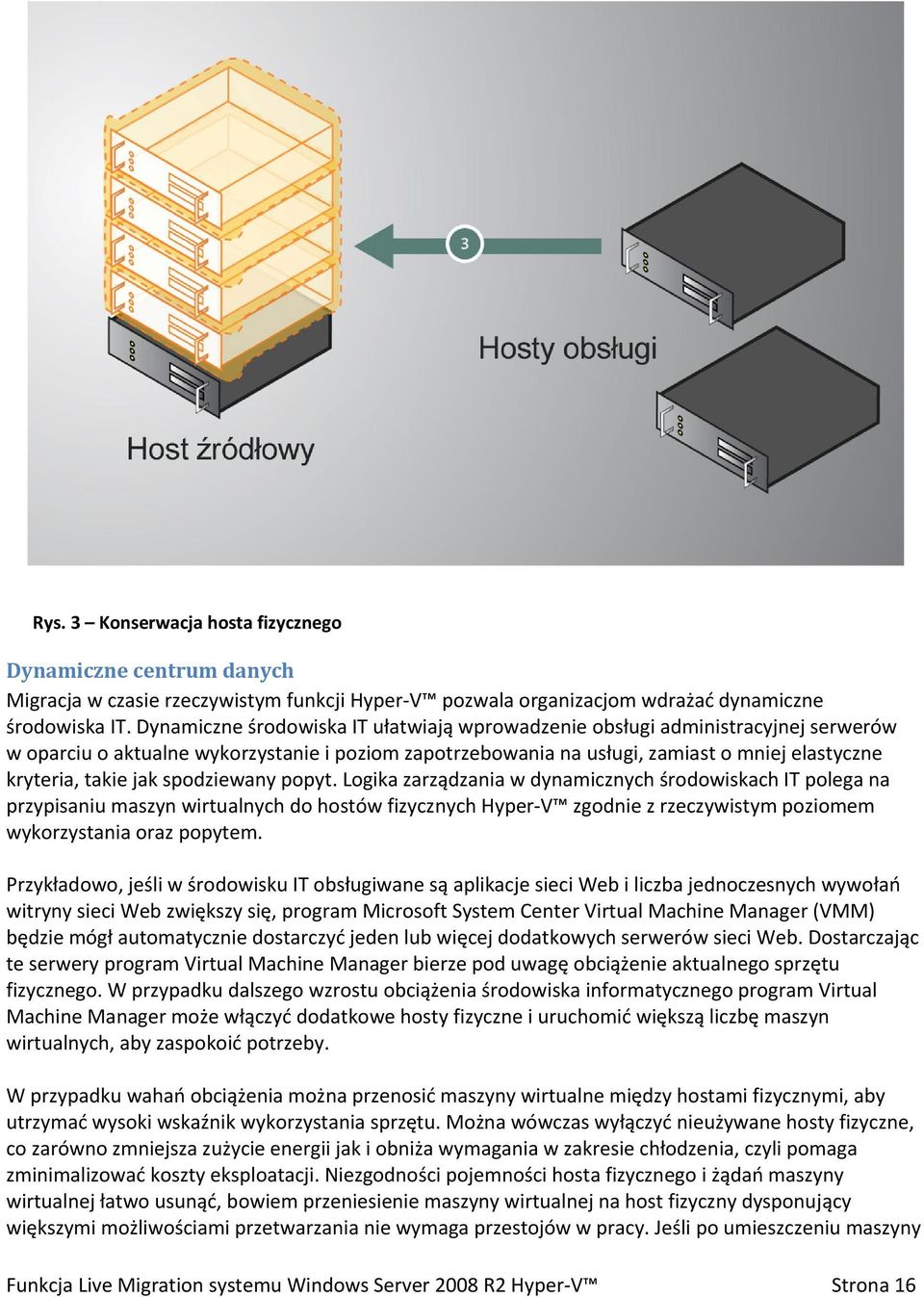 spodziewany popyt. Logika zarządzania w dynamicznych środowiskach IT polega na przypisaniu maszyn wirtualnych do hostów fizycznych Hyper-V zgodnie z rzeczywistym poziomem wykorzystania oraz popytem.