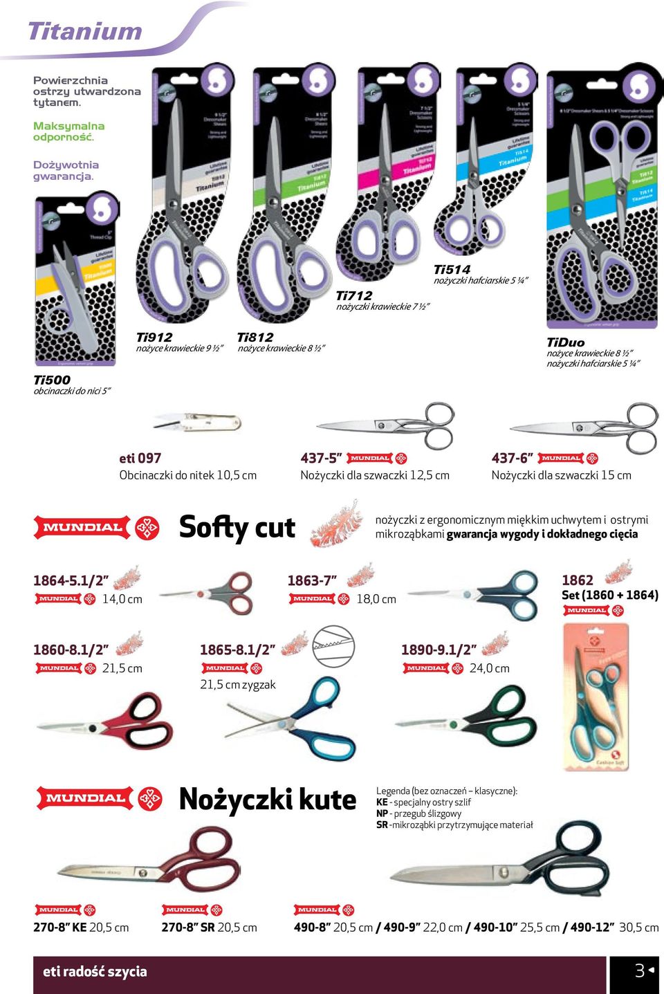 eti 097 Obcinaczki do nitek 10,5 cm 437-5 Nożyczki dla szwaczki 12,5 cm 437-6 Nożyczki dla szwaczki 15 cm Softy cut nożyczki z ergonomicznym miękkim uchwytem i ostrymi mikroząbkami gwarancja wygody i