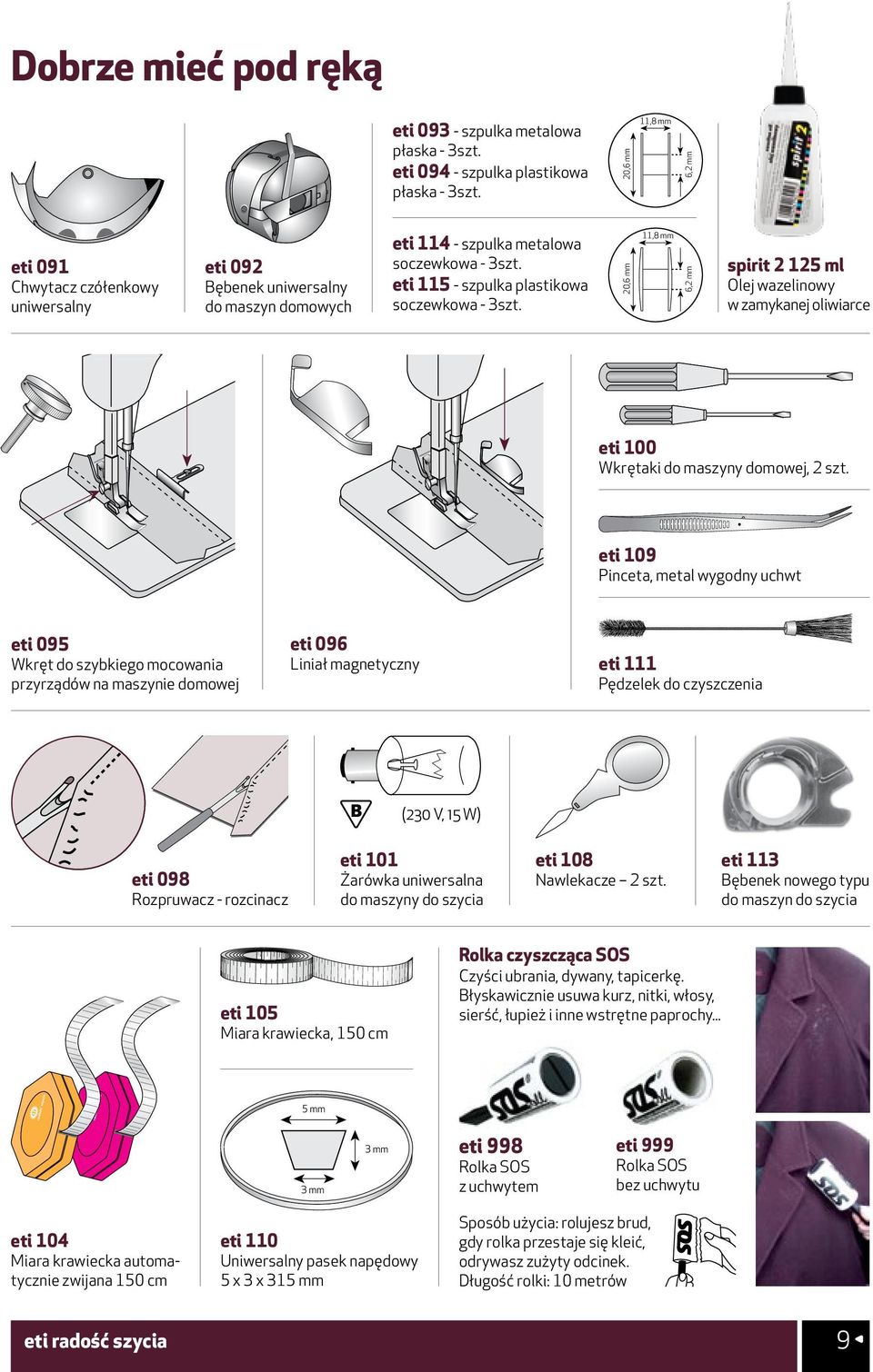eti 115 - szpulka plastikowa soczewkowa - 3szt. 20,6 mm 11,8 mm 6,2 mm spirit 2 125 ml Olej wazelinowy w zamykanej oliwiarce eti 100 Wkrętaki do maszyny domowej, 2 szt.
