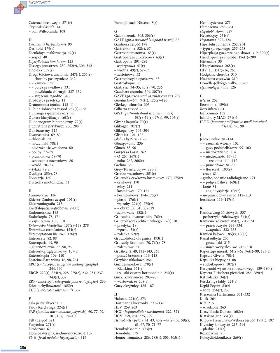 przełyku 11 Drummonda tętnica 112 114 Dubina-Johnsona zespół 257(r) 258 Duhringa zapalenie skóry 90 Dukesa klasyfikacja 168(r) Duodenogram hipotoniczny 72(r) Dupuytrena przykurcz 286, 288 Dur