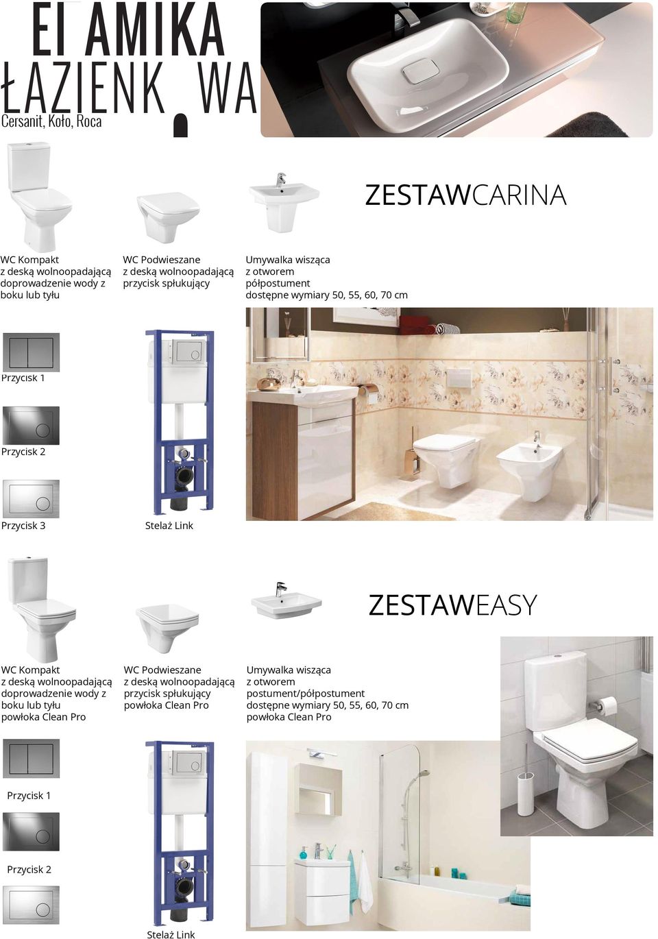 Link ZESTAWEASY WC Kompakt z deską wolnoopadającą doprowadzenie wody z boku lub tyłu powłoka Clean Pro WC Podwieszane z deską wolnoopadającą przycisk