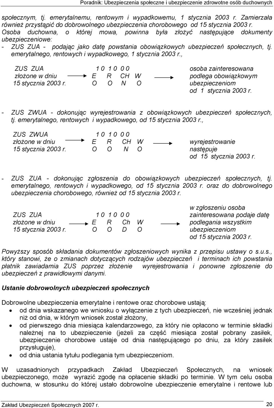 emerytalnego, rentowych i wypadkowego, 1 stycznia 2003 r., ZUS ZUA 1 0 1 0 0 0 osoba zainteresowana złożone w dniu E R CH W podlega obowiązkowym 15 stycznia 2003 r.