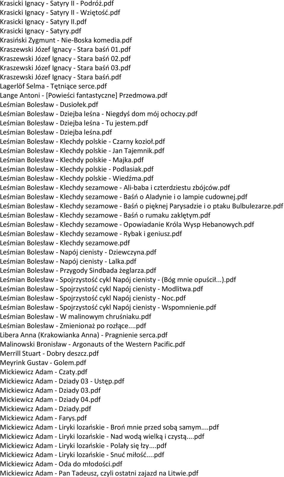 pdf Lange Antoni - [Powieści fantastyczne] Przedmowa.pdf Leśmian Bolesław - Dusiołek.pdf Leśmian Bolesław - Dziejba leśna - Niegdyś dom mój ochoczy.pdf Leśmian Bolesław - Dziejba leśna - Tu jestem.