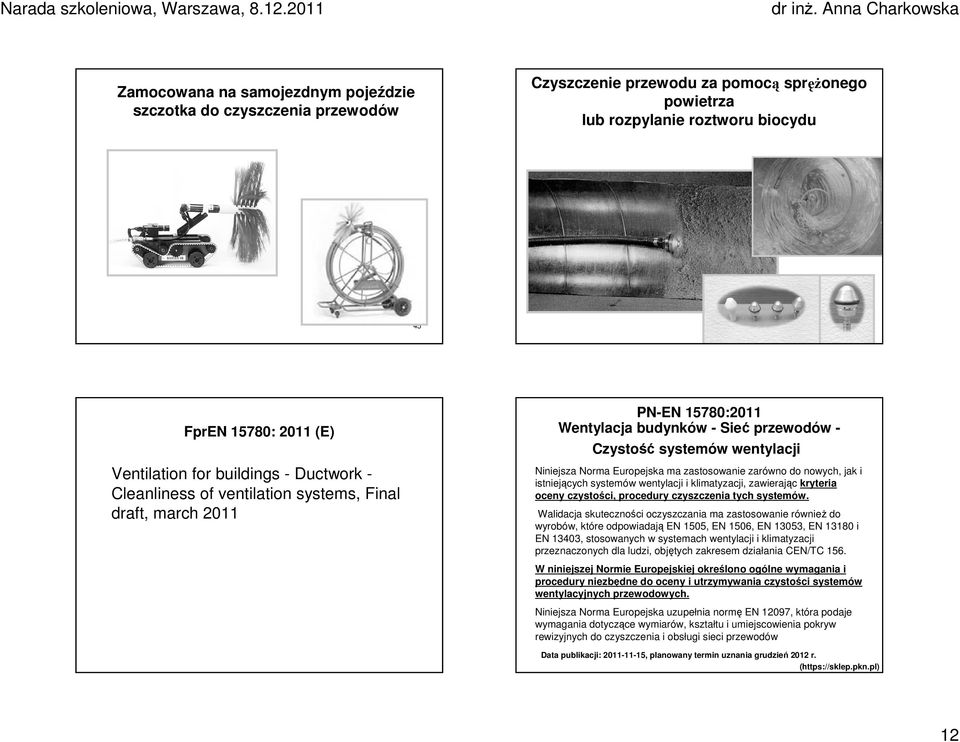 ma zastosowanie zarówno do nowych, jak i istniejących systemów wentylacji i klimatyzacji, zawierając kryteria oceny czystości, procedury czyszczenia tych systemów.