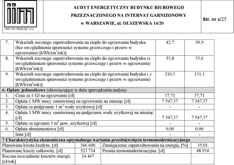 Wskaźnik rocznego zapotrzebowania na ciepło do ogrzewania budynku ( z 210,3 131,1 uwzględnieniem sprawności systemu grzewczego i przerw w ogrzewaniu) [kwh/(m 2 rok)] 6.