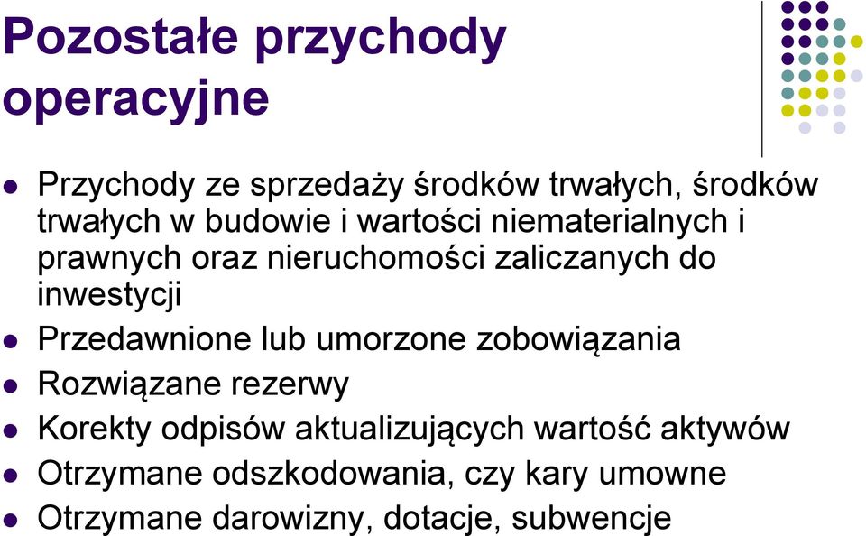 Przedawnione lub umorzone zobowiązania Rozwiązane rezerwy Korekty odpisów aktualizujących