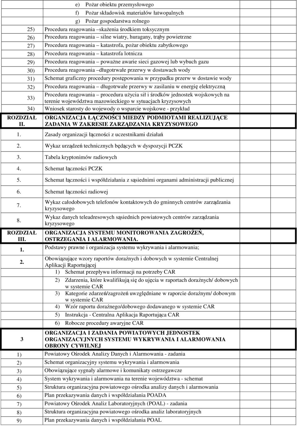 huragany, trąby powietrzne 27) Procedura reagowania katastrofa, poŝar obiektu zabytkowego 28) Procedura reagowania katastrofa lotnicza 29) Procedura reagowania powaŝne awarie sieci gazowej lub wybuch