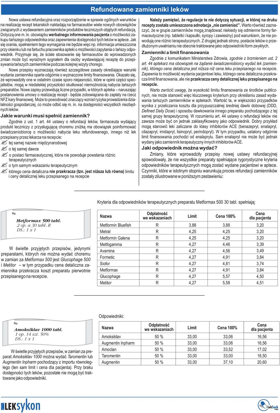 obowiązku werbalnego informowania pacjenta o możliwości zakupu tańszego odpowiednika oraz zapewnienia dostępności tych leków w aptece. Jak się ocenia, spełnieniem tego wymagania nie będzie więc np.