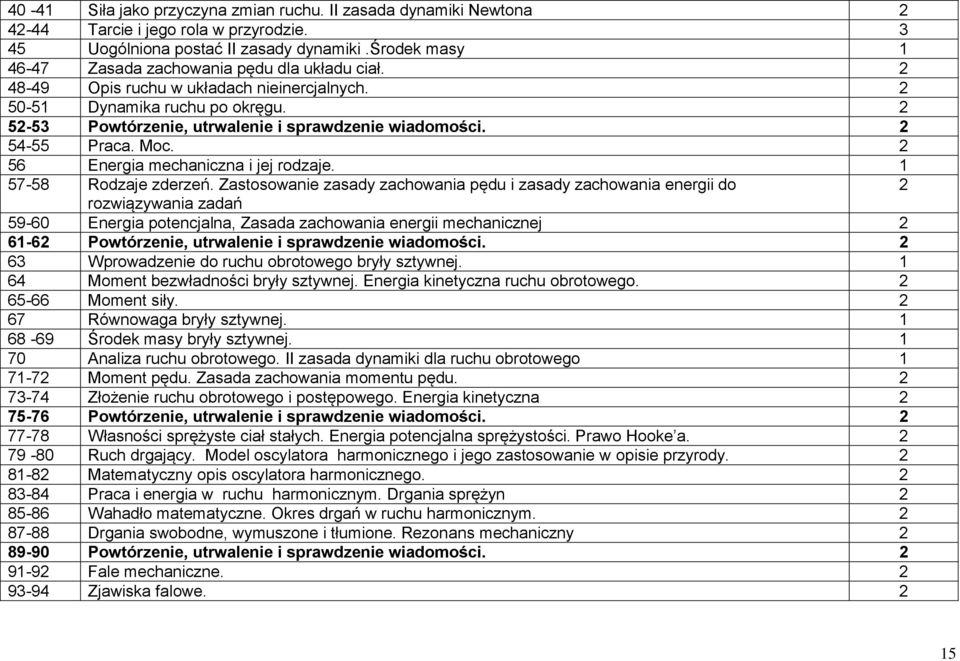 2 54-55 Praca. Moc. 2 56 Energia mechaniczna i jej rodzaje. 1 57-58 Rodzaje zderzeń.