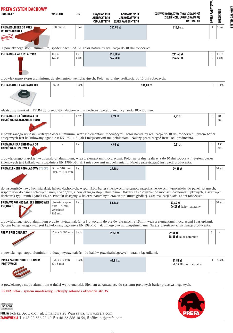 PREFA RURA WENTYLACYJNA 00 Ø 20 Ø 2,8 zł 22,50 zł 2,8 zł 22,50 zł z powlekanego stopu aluminium, do elementów wentylacyjnych. Kolor naturalny realizacja do 0 dni roboczych.