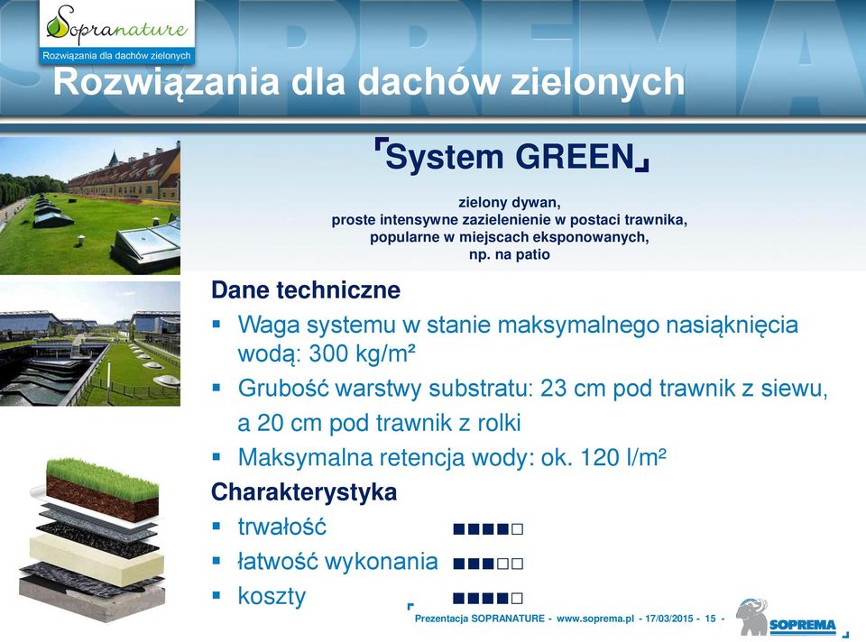 na patio Dane techniczne Waga systemu w stanie maksymalnego nasiąknięcia wodąś 300 kg/m² żrubo ć warstwy