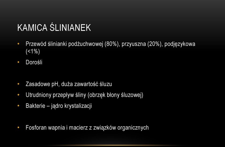 śluzu Utrudniony przepływ śliny (obrzęk błony śluzowej) Bakterie