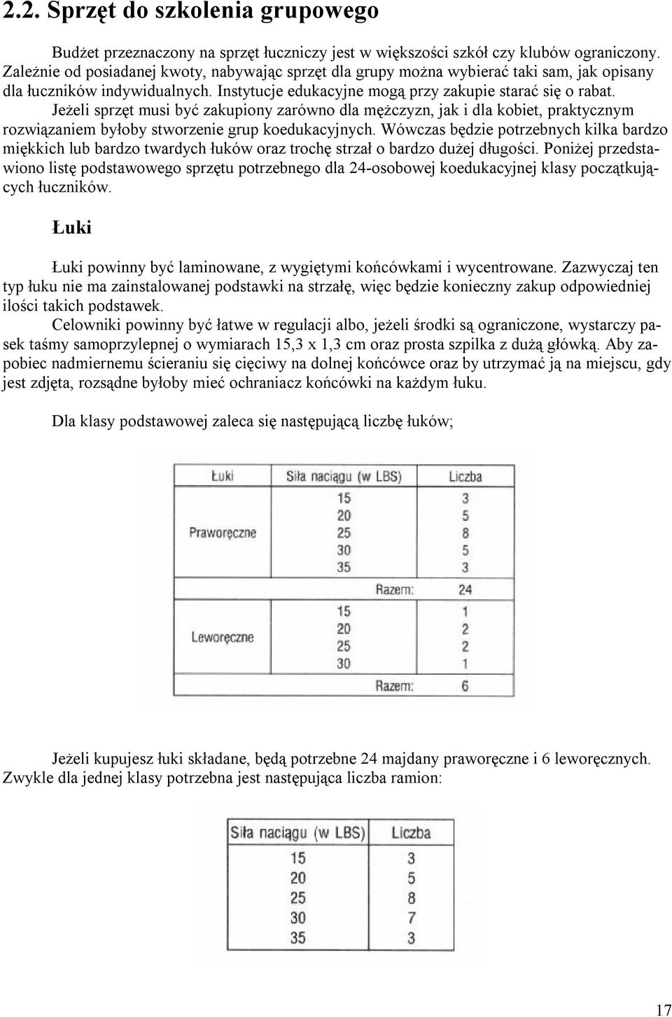Jeżeli sprzęt musi być zakupiony zarówno dla mężczyzn, jak i dla kobiet, praktycznym rozwiązaniem byłoby stworzenie grup koedukacyjnych.