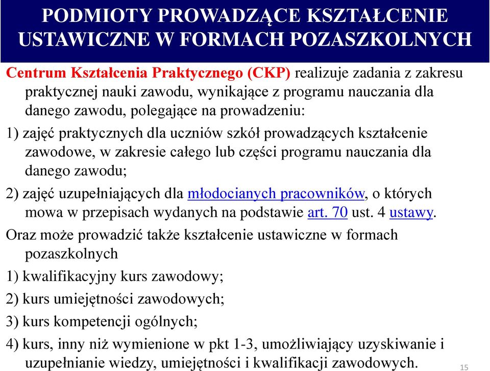 uzupełniających dla młodocianych pracowników, o których mowa w przepisach wydanych na podstawie art. 70 ust. 4 ustawy.