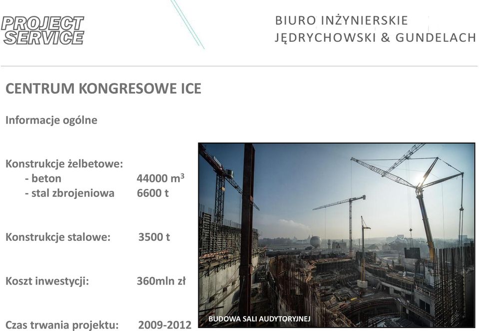Konstrukcje stalowe: 3500 t Koszt inwestycji: 360mln zł