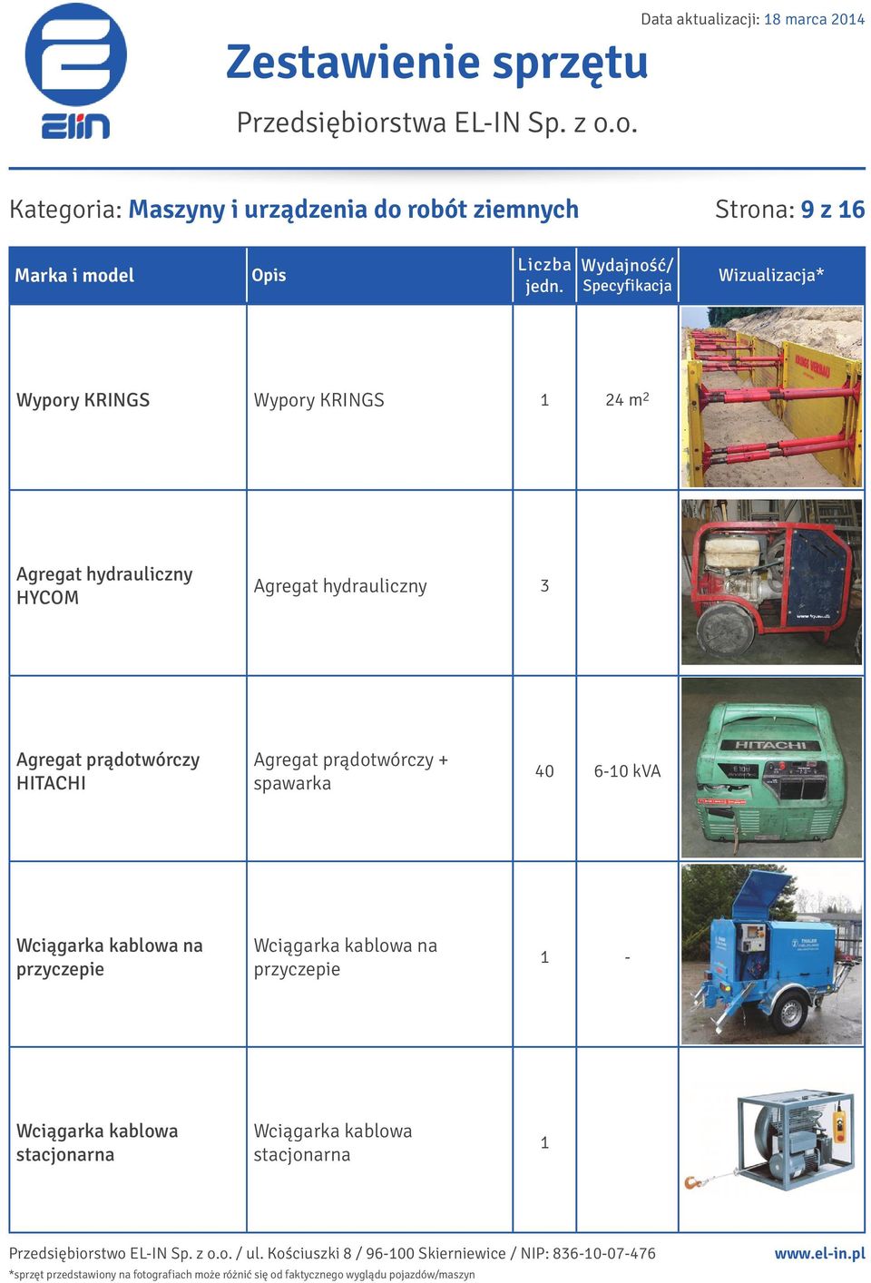 HITACHI Agregat prądotwórczy + spawarka 40 6-10 kva Wciągarka kablowa na przyczepie