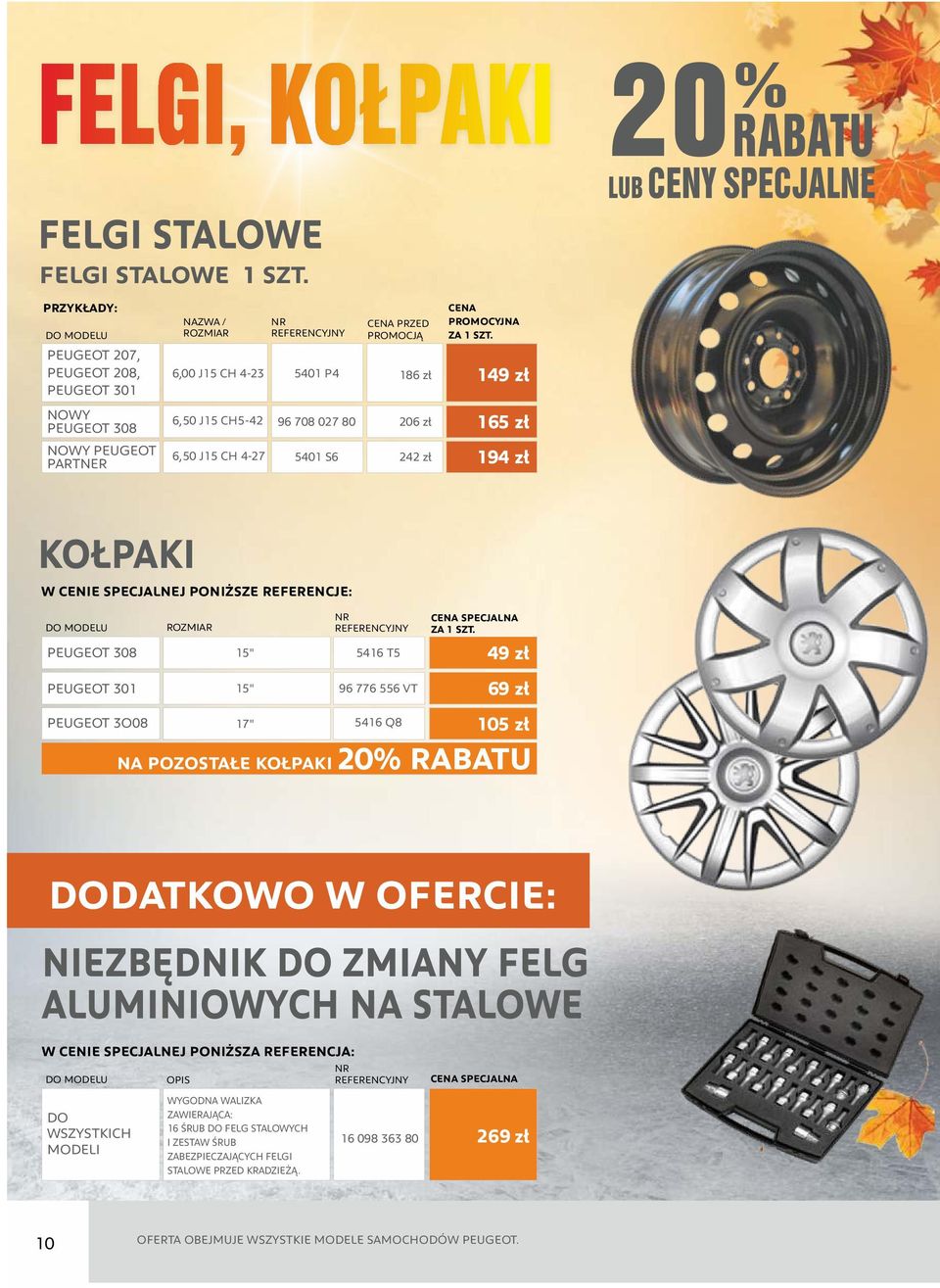 PEUGEOT 3O08 ROZMIAR 15" 15" 17" 5416 T5 96 776 556 VT 5416 Q8 SPECJALNA ZA 1 SZT.