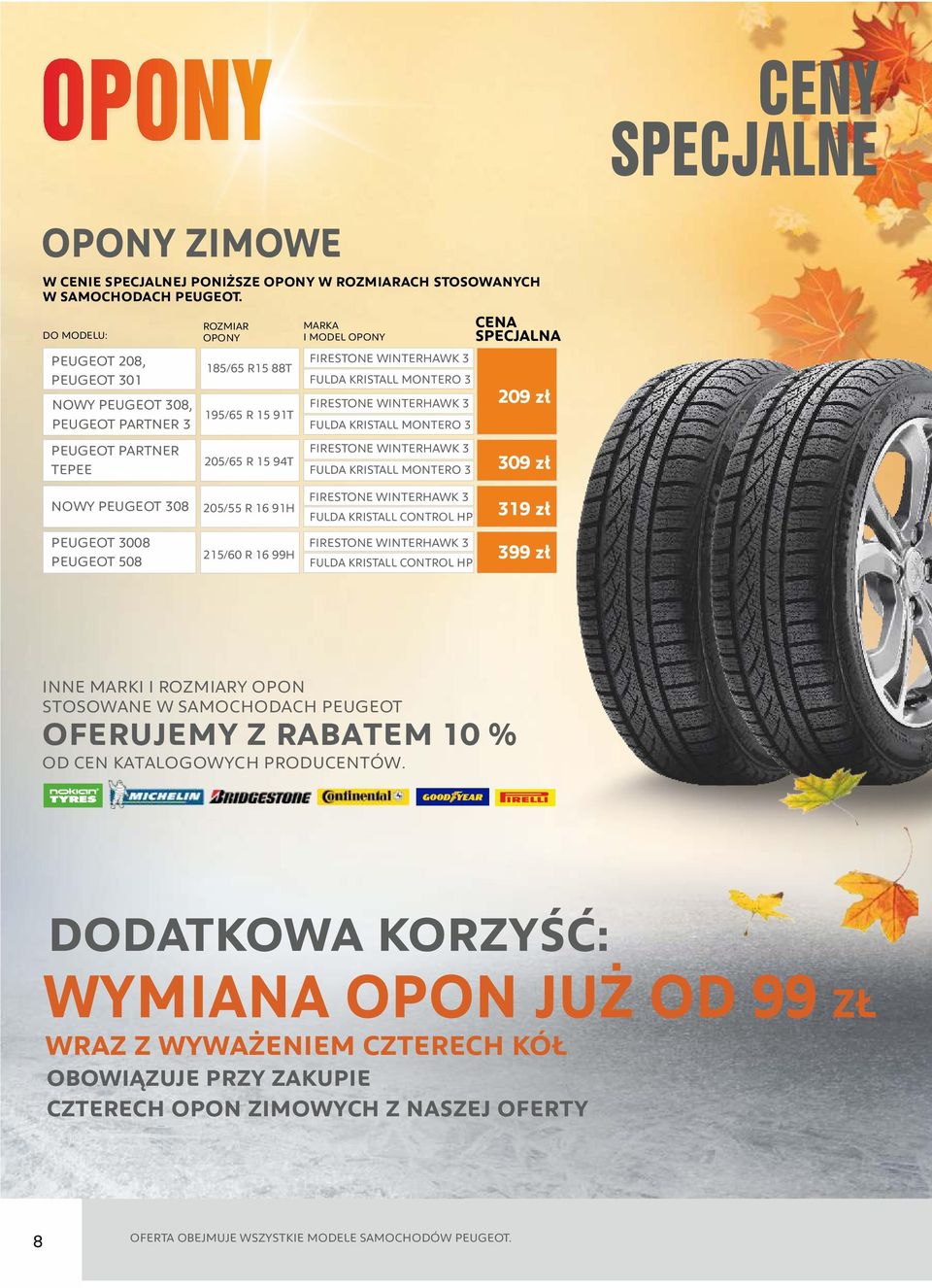 FIRESTONE WINTERHAWK 3 FULDA KRISTALL MONTERO 3 FIRESTONE WINTERHAWK 3 FULDA KRISTALL MONTERO 3 SPECJALNA 209 zł 309 zł NOWY PEUGEOT 308 205/55 R 16 91H FIRESTONE WINTERHAWK 3 FULDA KRISTALL CONTROL