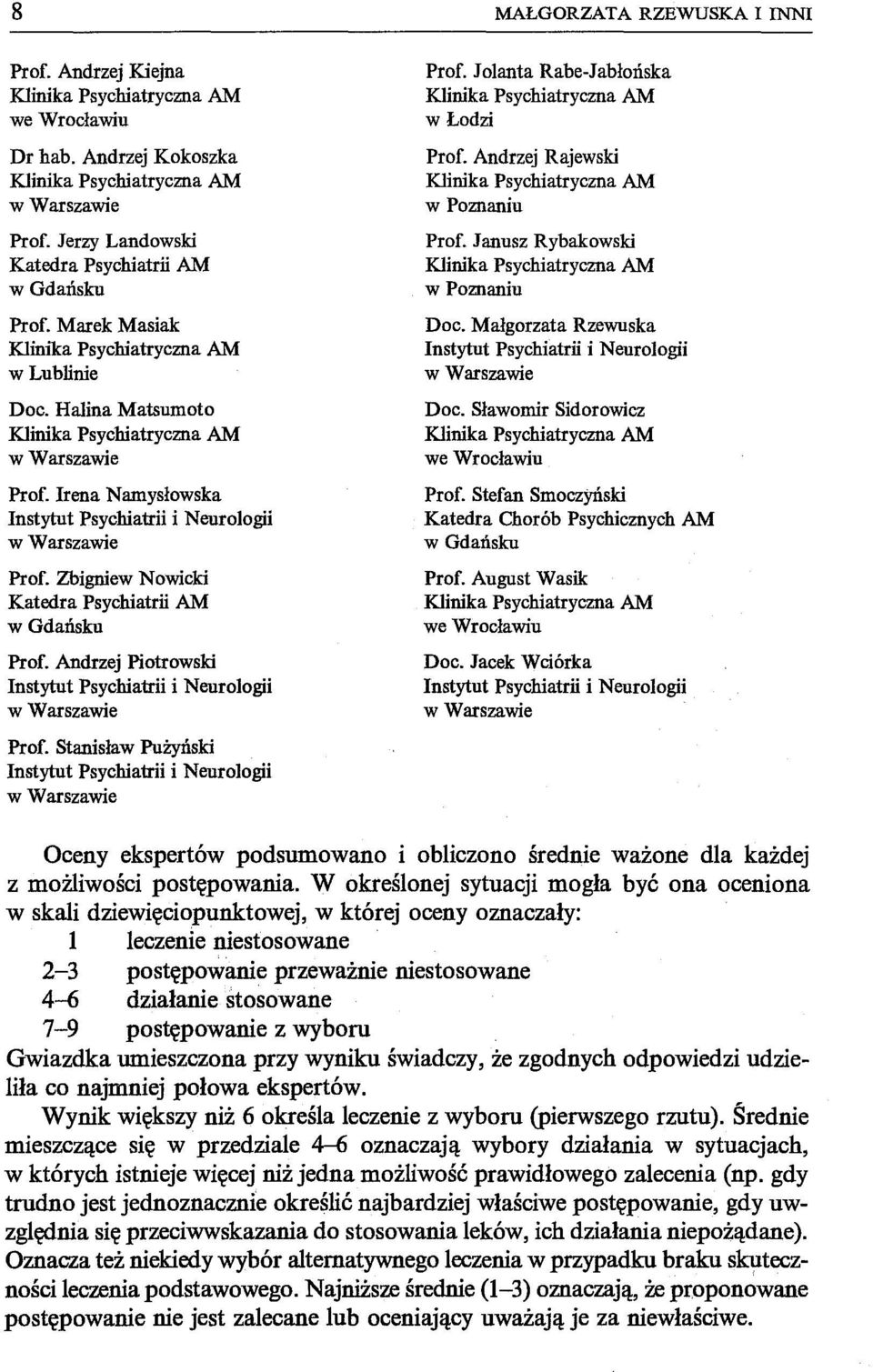 Irena Namysłowska Instytut Psychiatrii i Neurologii w Warszawie Prof. Zbigniew Nowicki Katedra Psychiatrii AM w Gdańsku Prof. Andrzej Piotrowski Instytut Psychiatrii i Neurologii w Warszawie Prof.