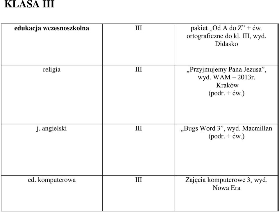 Didasko religia III Przyjmujemy Pana Jezusa, wyd. WAM 2013r.