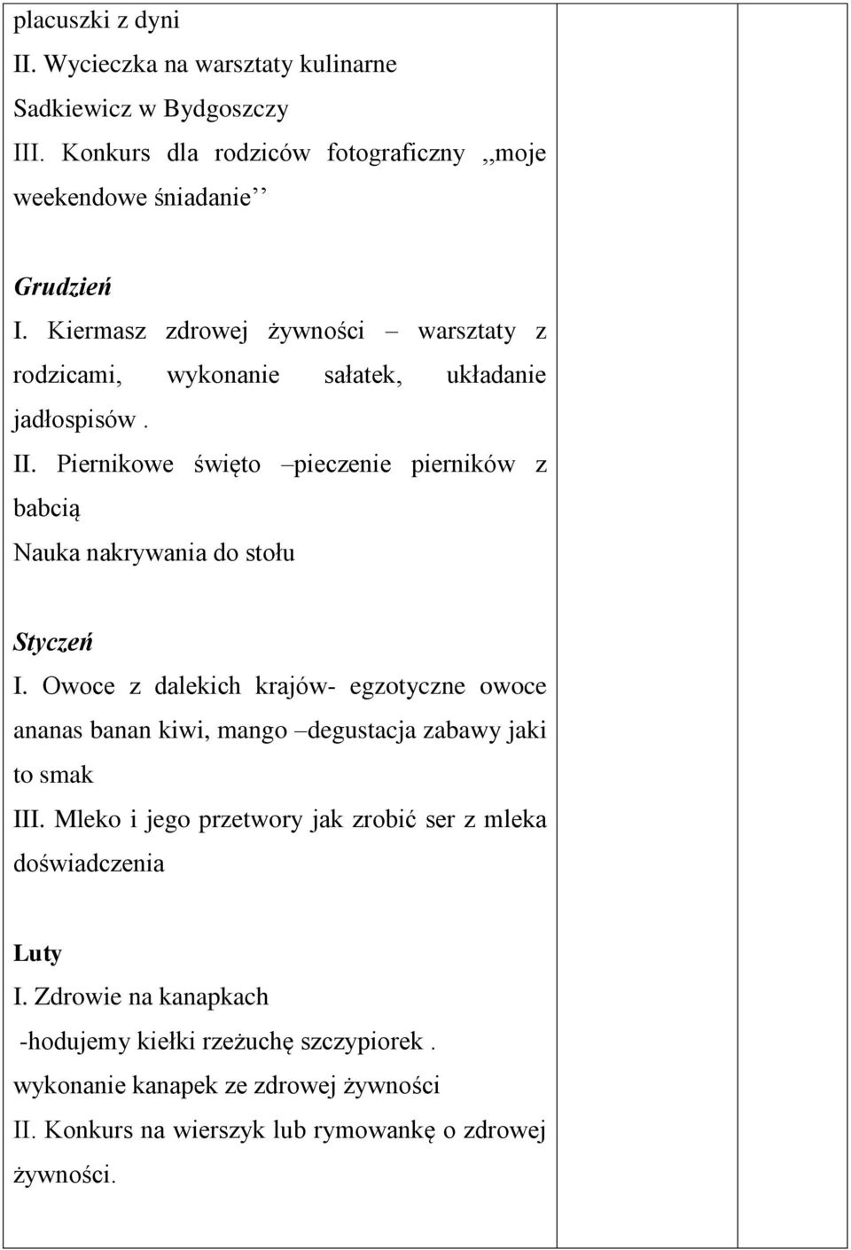 Piernikowe święto pieczenie pierników z babcią Nauka nakrywania do stołu Styczeń I.