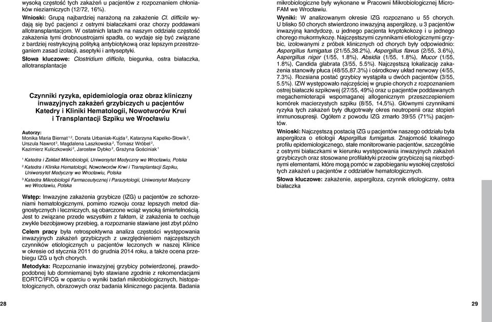 W ostatnich latach na naszym oddziale częstość zakażenia tymi drobnoustrojami spadła, co wydaje się być związane z bardziej restrykcyjną polityką antybiotykową oraz lepszym przestrzeganiem zasad
