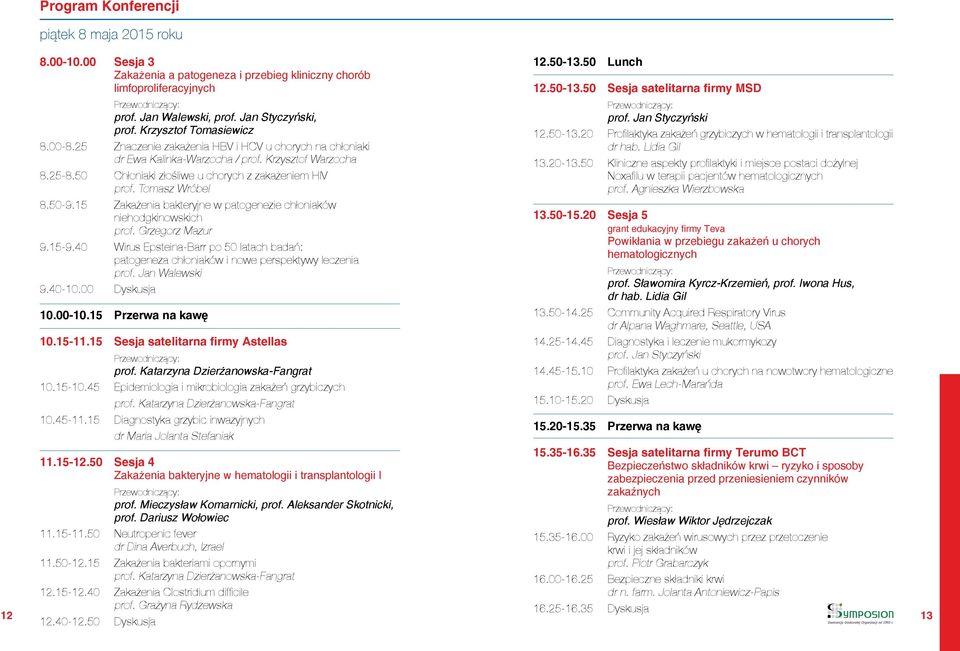 Tomasz Wróbel 8.50-9.15 Zakażenia bakteryjne w patogenezie chłoniaków niehodgkinowskich prof. Grzegorz Mazur 9.15-9.