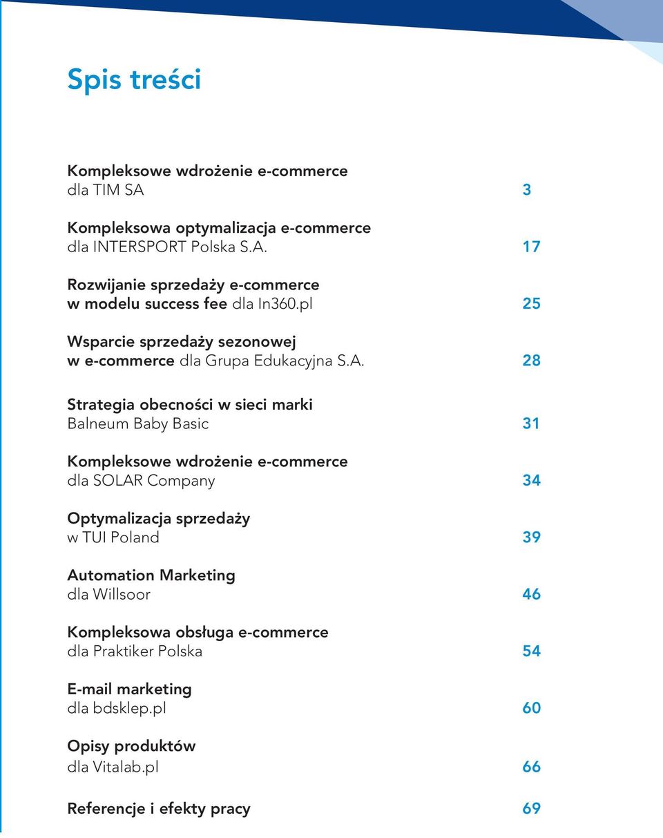 28 Strategia obecności w sieci marki Balneum Baby Basic 31 Kompleksowe wdrożenie e-commerce dla SOLAR Company 34 Optymalizacja sprzedaży w TUI Poland