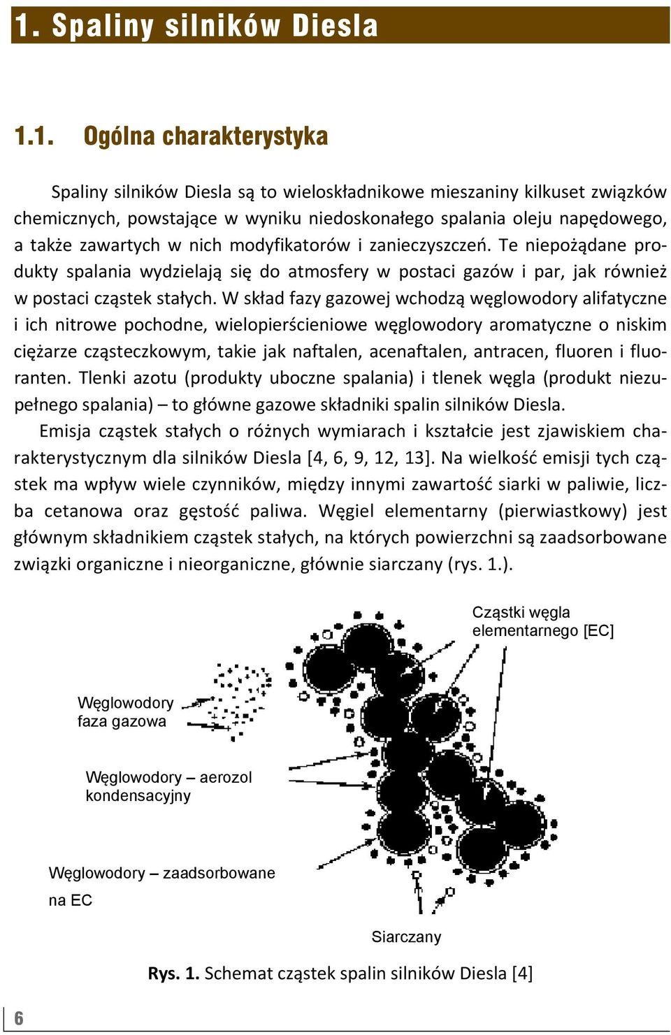 W skład fazy gazowej wchodzą węglowodory alifatyczne i ich nitrowe pochodne, wielopierścieniowe węglowodory aromatyczne o niskim ciężarze cząsteczkowym, takie jak naftalen, acenaftalen, antracen,