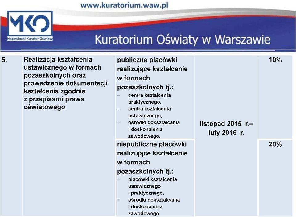 : centra kształcenia praktycznego, centra kształcenia ustawicznego, ośrodki dokształcania i doskonalenia zawodowego.