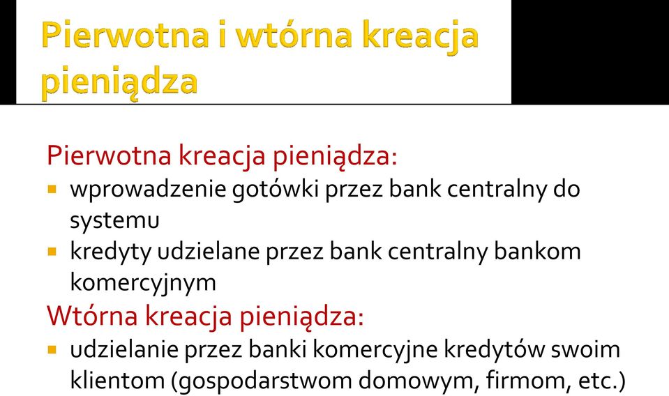 bankom komercyjnym Wtórna kreacja pieniądza: udzielanie przez