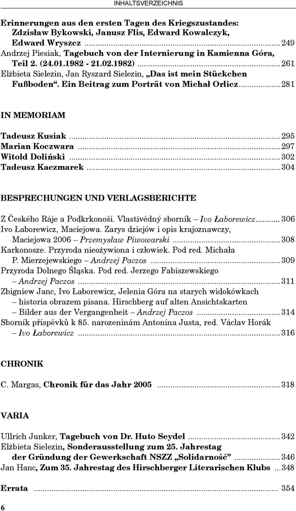 Ein Beitrag zum Porträt von Michał Orlicz... 281 In Memoriam Tadeusz Kusiak... 295 Marian Koczwara... 297 Witold Doliński... 302 Tadeusz Kaczmarek.