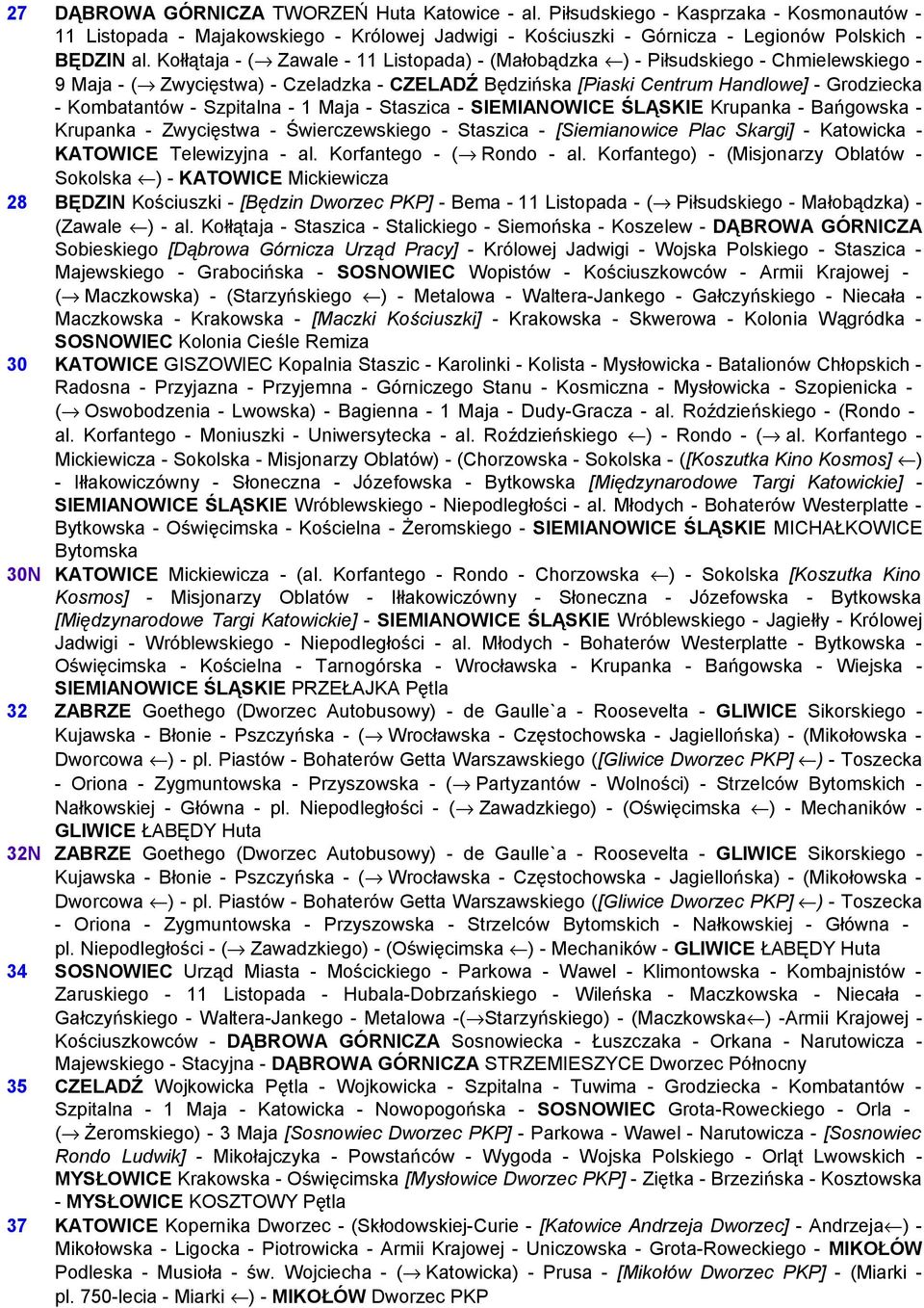 Szpitalna - 1 Maja - Staszica - SIEMIANOWICE ŚLĄSKIE Krupanka - Bańgowska - Krupanka - Zwycięstwa - Świerczewskiego - Staszica - [Siemianowice Plac Skargi] - Katowicka - KATOWICE Telewizyjna - al.