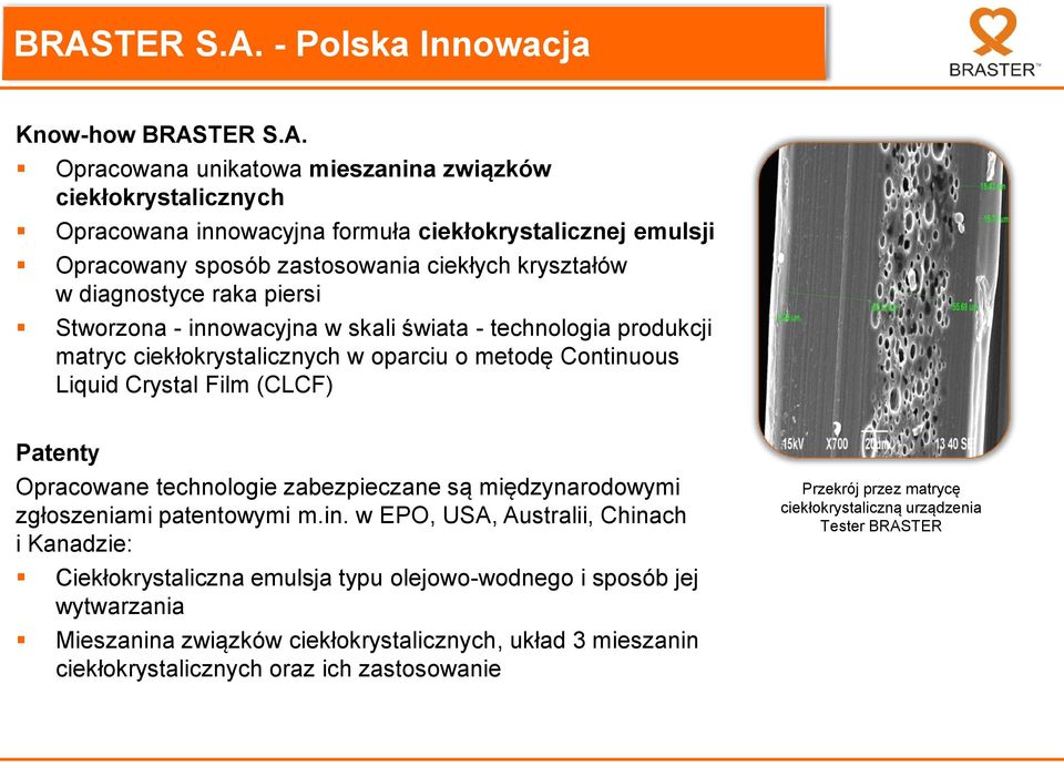 Film (CLCF) Patenty Opracowane technologie zabezpieczane są międzynarodowymi zgłoszeniami patentowymi m.in.