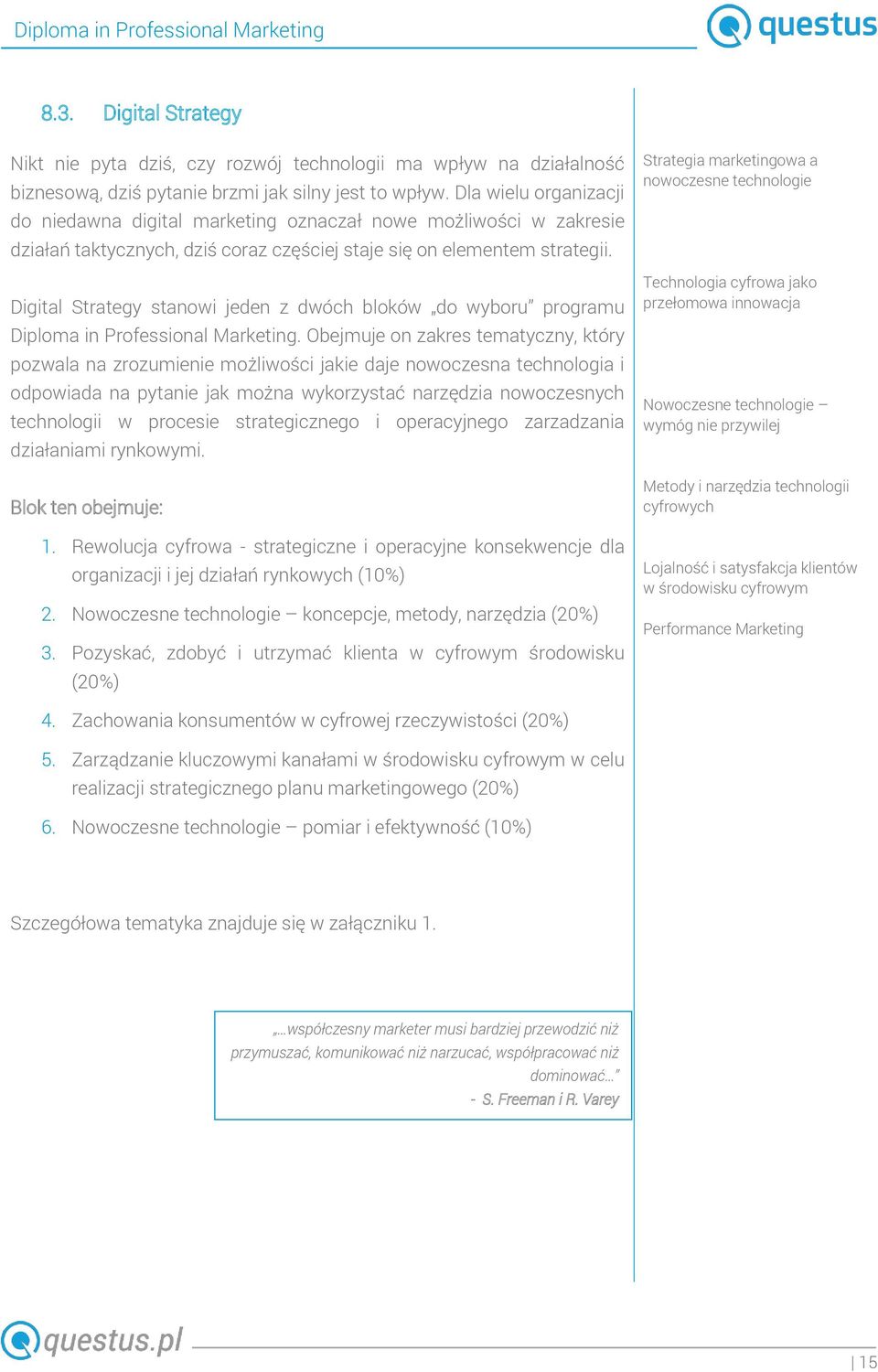 Digital Strategy stanowi jeden z dwóch bloków do wyboru programu Diploma in Professional Marketing.