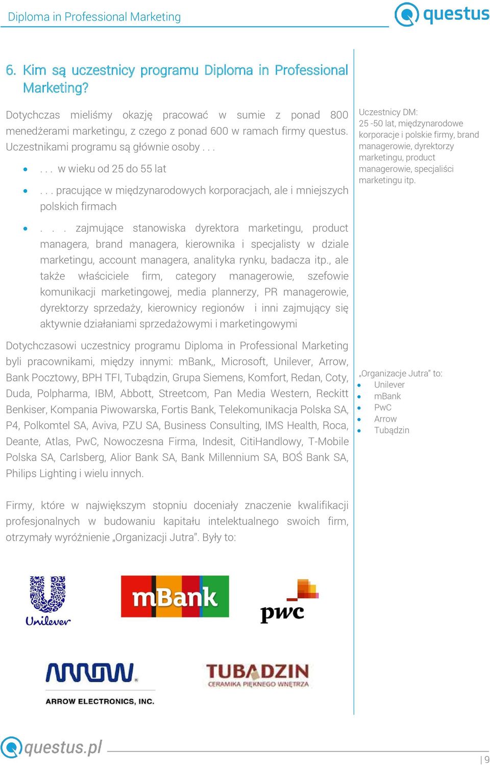 .. pracujące w międzynarodowych korporacjach, ale i mniejszych polskich firmach Uczestnicy DM: 25-50 lat, międzynarodowe korporacje i polskie firmy, brand managerowie, dyrektorzy marketingu, product